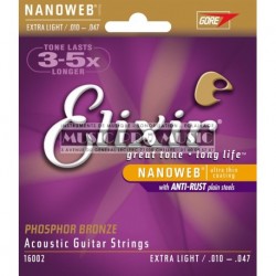 Elixir 16002 - Jeu de cordes Nanoweb Phosphor Bronze 10-47 pour guitare acoustique
