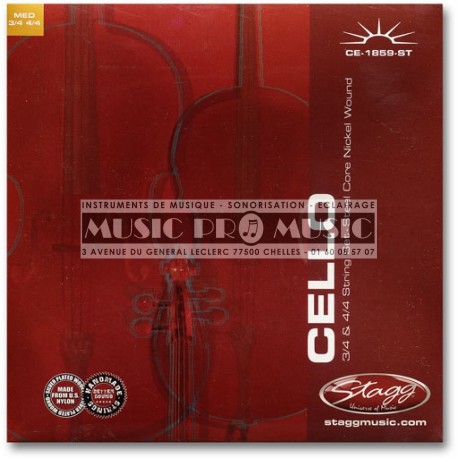 Stagg CE-1859-ST - Jeu de cordes pour violoncelle 4/4 et 3/4 acier filé nickelé