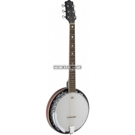 Stagg BJM30-G - Banjo Bluegrass Deluxe 6-cordes avec corps en métal et tête de guitare
