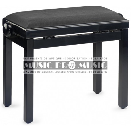 Stagg PB39-BKP-VBK - Banquette de piano noir brillant avec pelote en velours noir nervuré