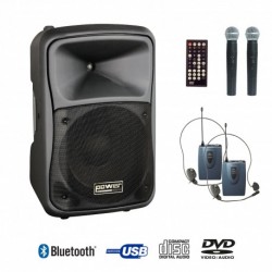 Power Acoustics BE 9515 UHF PT ABS - Sono portable cd mp3 + USB + divx +2 micros main UHF + body pack + bluetooth