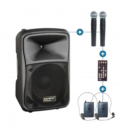 Power Acoustics BE 9700 UHF PT MK2 - Sono Portable 200W + 100W + 2 Micros + Serre-tête + DVD + USB