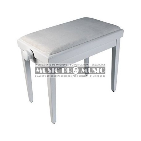 Delson 104-5W - Banquette piano velour blanc bois blanc laqué