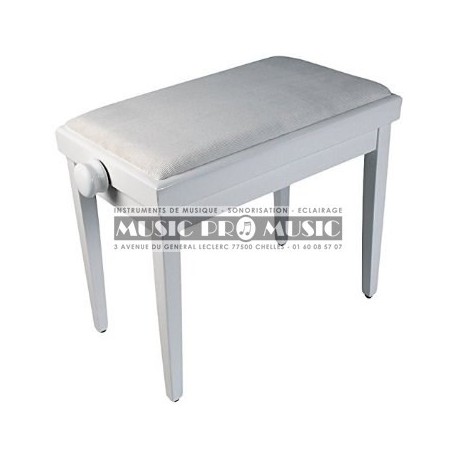 Delson 104-5W - Banquette piano velour noir bois blanc laqué