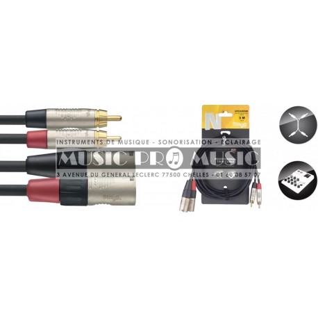 Stagg NTC3CMXMR - Câble bretelle RCA/XLR (m/m) 3 m série N