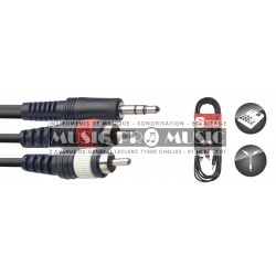 Stagg SYC3/MPS2CM-E - Câble Y Jack 3,5mm mâle stéréo - 2x RCA mâle 3 mètres