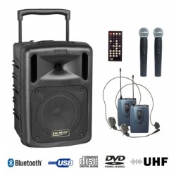 Power Acoustics BE 9610 UHF PT ABS - Sono portable CD MP3+USB+DIVX+2 micros main UHF+BODY PACK+bluetooth