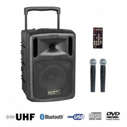 Power Acoustics BE 9610 UHF ABS - Sono portable CD MP3 + USB + DIVX + 2 micros main UHF + Bluetooth