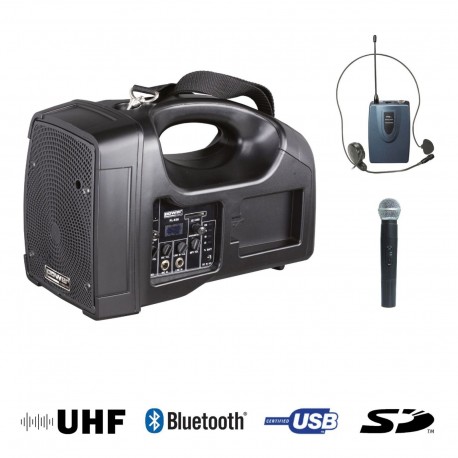 Power Acoustics BE 1400 UHF PT - Sono Portable + USB + 1 Micros Main + 1 Body Pack Serre-Tête UHF