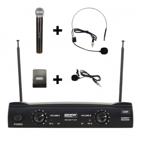 Power Acoustics WM 4400 PT UHF GR2 - Simple micro main UHF + serre-tête + micro-cravate - Freq 824-827.5 MHZ