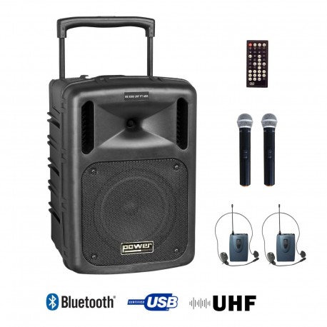 Power Acoustics BE 9208 UHF PT ABS - Sono portable CD MP3+USB+Bluetooth+DIVX + 2 Micros main UHF + 2 Serre-tête