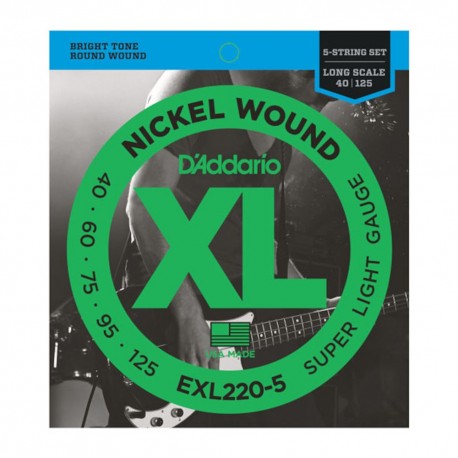 D'Addario EXL220-5 - Cordes 40-125 pour basse électrique 5 cordes