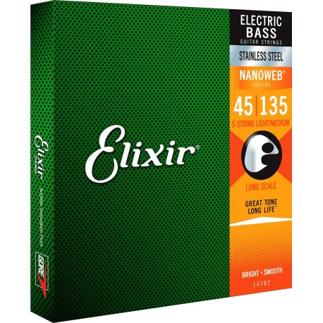 Elixir 14782 - Cordes 45-135 pour basse électrique stainless