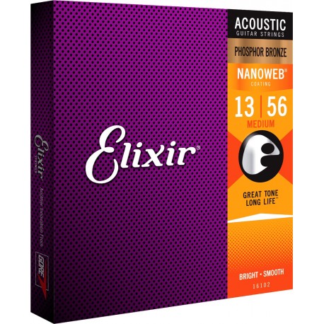 Elixir 16102 - Cordes 13-56 phosphore bronze pour guitare acoustique