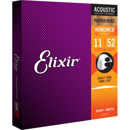 Elixir 16027 - Cordes 11-52 phosphore bronze pour guitare acoustique