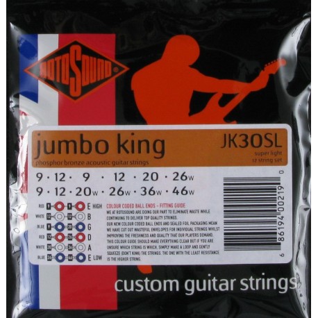 Rotosound JK30SL - Cordes phosphore bronze 9-46 pour guitare acoustique 12 cordes