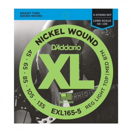 D'Addario EXL165-5 - Jeu de cordes 45-135 pour basse électrique 5 cordes