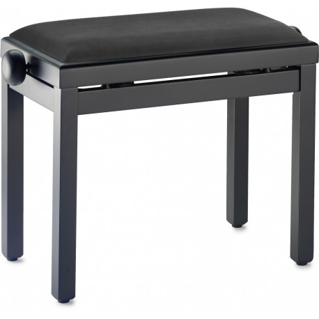 Stagg PB39-BKM-SVBK - Banquette de piano noir mat avec pelote en velours noir lisse