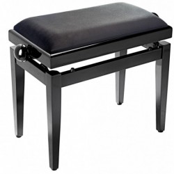 Stagg PB05-BKP-SVBK - Banquette de piano noir brillant avec pelote en velours lisse noir