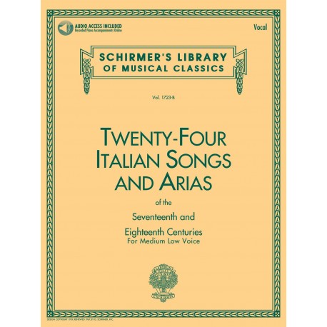 24 Italian Songs & Arias - Medium Low Voice Medium Low Voice - Recueil + Enregistrement(s) en ligne