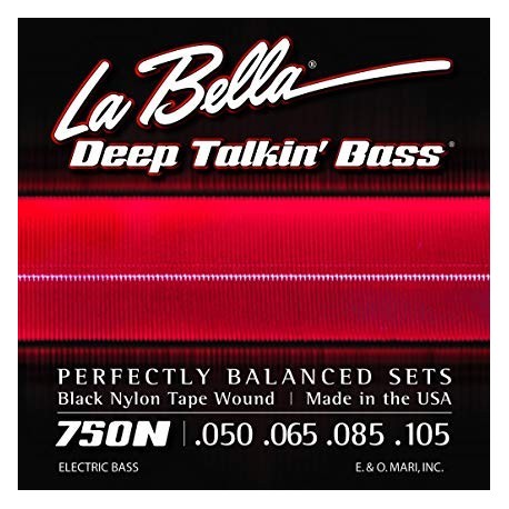 La Bella 750N - Jeu de cordes filet plat nylon noir 50-105 pour basse électrique