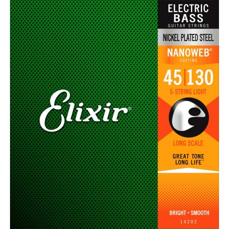 Elixir 14202 - Jeu de cordes Nanoweb L 45-130 pour basse électrique 5 cordes