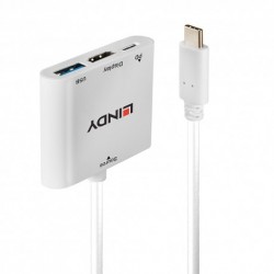 Lindy - Adaptateur USB 3.1 type C mâle vers 1x HDMI, 1x USB 3.0 et 1x report USB 3.1 - 4K UHD
