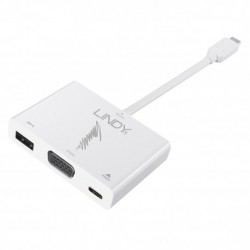 Lindy - Adaptateur USB 3.1 type C mâle vers 1x VGA, 1x USB 3.0, 1x report USB 3.1 - 1080p