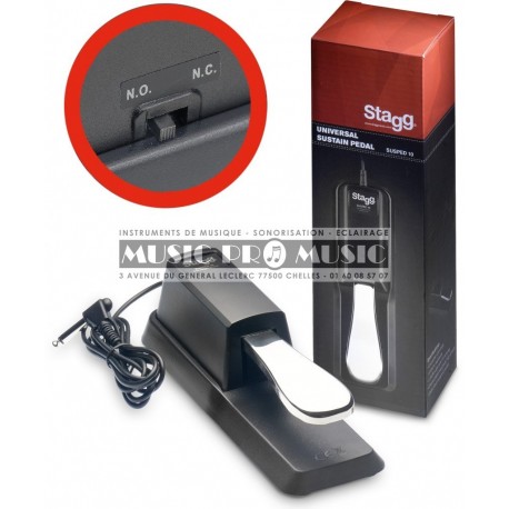 Stagg SUSPED-10 - Pédale de sustain universelle pour piano ou clavier électronique avec inverseur de polarité