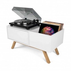 Glorious Dj TURNTABLE LOWBOARD - Meuble blanc rétro pour 130 vinyles