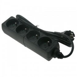 Multiprises plastique noir 4 prises NF sans interrupteur avec câble 1,5 mètres