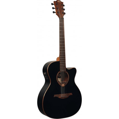 Lâg T118ACE-BLK - Guitare électro acoustique auditorium à pan coupé noire table cèdre massif