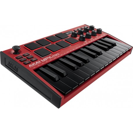 Akai Professional MPKMINI3RED - Akai MPKMINI3RED - Clavier maitre USB 25 mini notes 8 pads écran OLED finition noir rouge