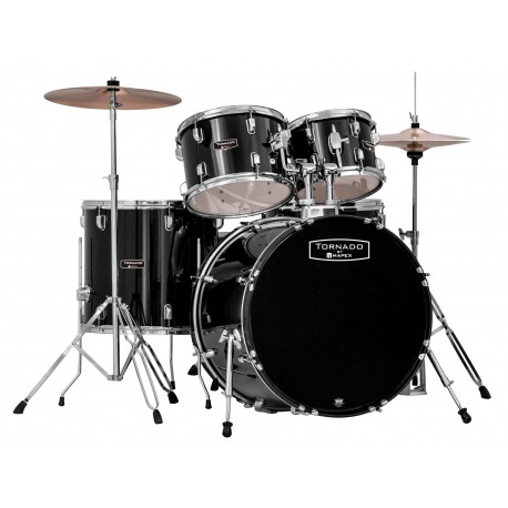 Mapex TND5044TCDK - Batterie acoustique Tornado Fusion 20" 5 fûts en tilleul avec accessoires et cymbales Noir brillant