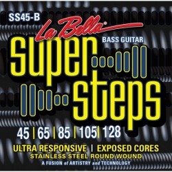 La Bella SS45-B - Jeu de cordes pour basse électrique 5 cordes Super Steps Custom Light (45-65-85-105-128) acier inoxydable