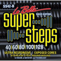 La Bella SS42-B - Jeu de cordes pour basse électrique 5 cordes Super Steps Custom Light (40-60-80-100-128) acier inoxydable