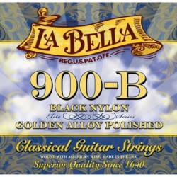 La Bella 900B - Jeu de cordes pour guitare classique Elite tension Medium aigus nylon noir basses polies alliage doré