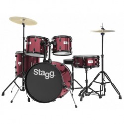 Stagg TIM120B WR - Batterie acoustique fusion 20" 5 fûts en tilleul finition wine red avec hardware et cymbales