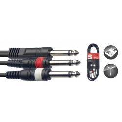 Stagg SYC3/P2P E - Câble Y Jack mono 6.35 mâle vers 2x Jack mono 6.35 mâle 3 mètres