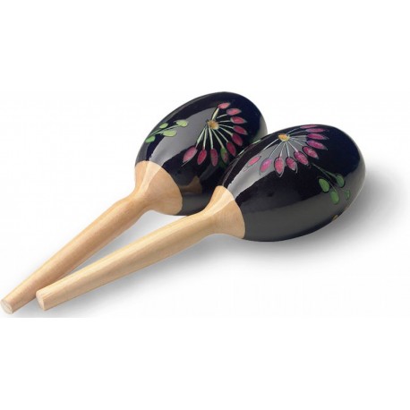 Stagg MRW-19 - Paire de maracas ovales en bois finition fleur noir 19 cm