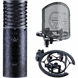 Aston Microphones ASTSPIB - Bundle micro de studio statique Spirit Black avec suspension et anti-pop