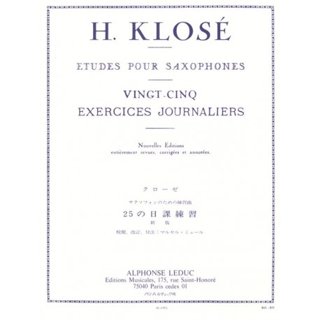 Hyacinthe-Eléonore Klosé - 25 Exercises Journaliers - Saxophone - Recueil