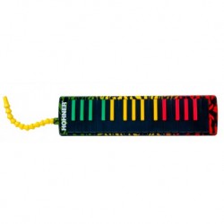 Hohner C94403 - Melodica Airboard Rasta 32 notes avec embouchure articulée "Blow Flow" et housse de voyage matelassée