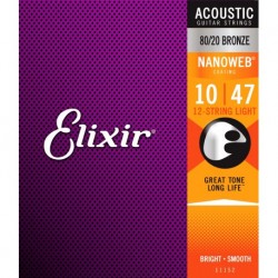 Elixir 11152 - Jeu de cordes Nanoweb Bronze 10-47 pour guitare acoustique 12 cordes