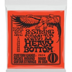 Ernie Ball 2624 - Jeu de 8 cordes Skinny Top Heavy Bottom 9-80 pour guitare électrique