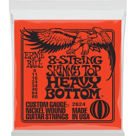 Ernie Ball 2624 - Jeu de 8 cordes Skinny Top Heavy Bottom 9-80 pour guitare électrique