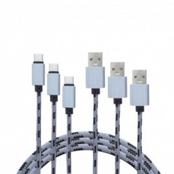 Yourban PACK 3 USB A-USB C BL - Pack de 3 Câbles USB-A vers USB-C 1m, 2m et 3m tresse nylon