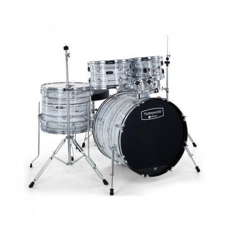 Mapex TND5044TCFI - Batterie acoustique Tornado Fusion 20” 5 fûts Wood Grain White avec siège et cymbales