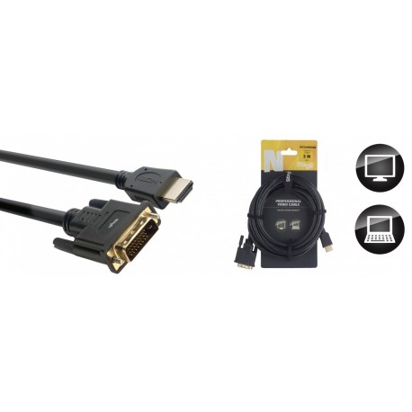 Stagg NVC3HAMDVIDM - Câble Vidéo série N HDMI 1.4 vers DVI Dual Link 3m