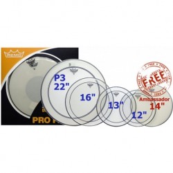 Remo PP-0270-PS - ProPack (Pinstripe transparente 12" 13" 16" + P3 22" + BA-0114-00 14" offerte)